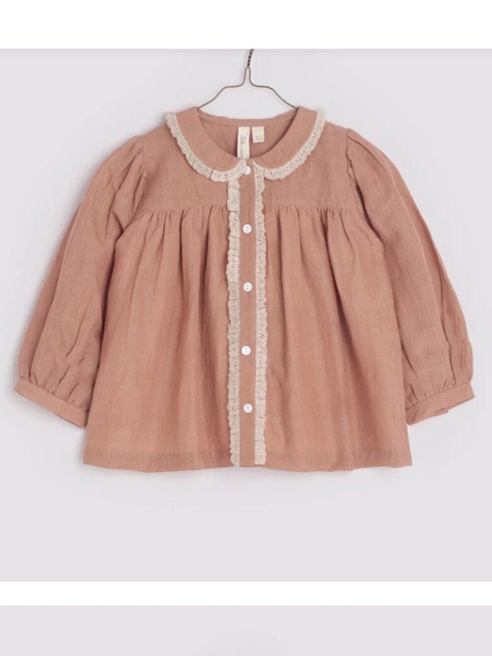 Little Cotton Clothes Eleanor Blouse Mallow Linen Peter Pan Collar Lace 5-6Y